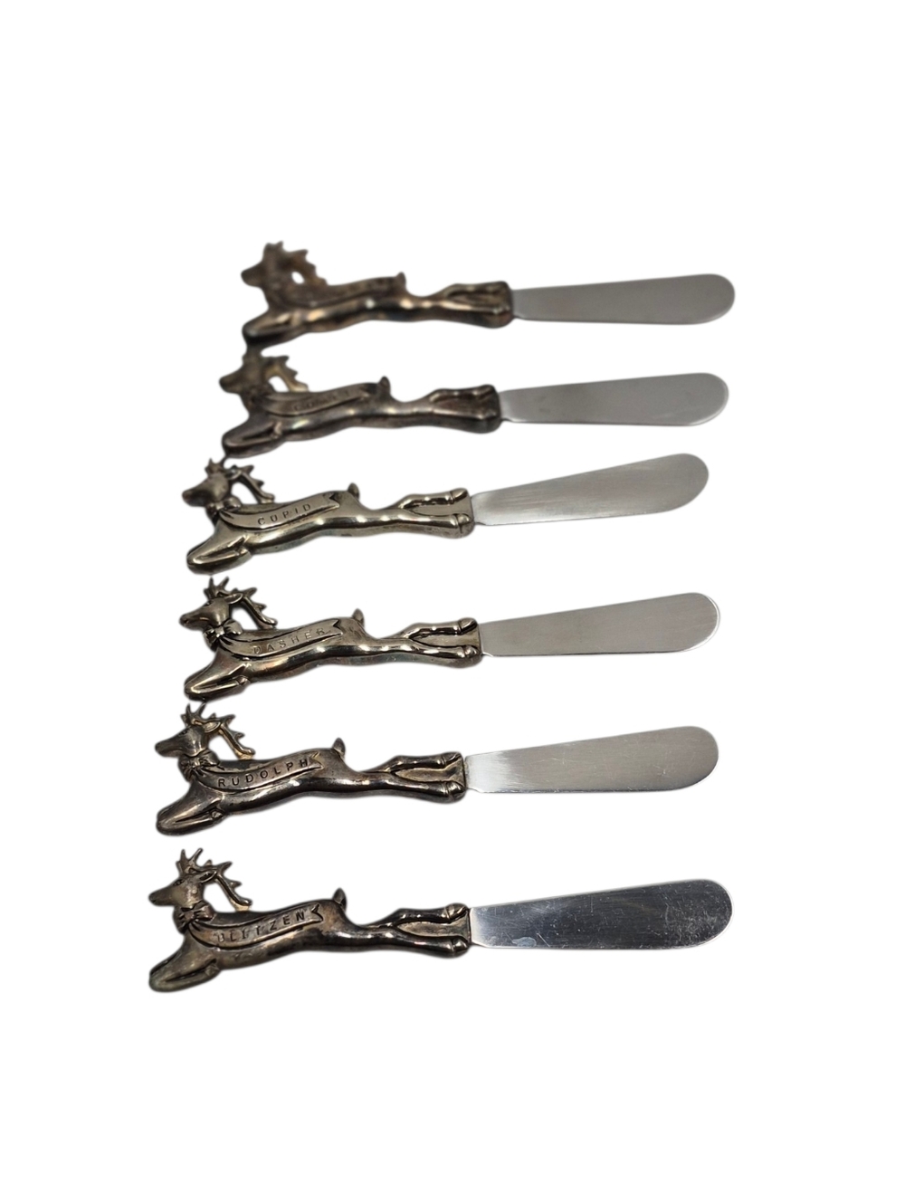 Vintage Reindeer Handle Spreaders  Silver Plated  Set of 6 Christmas Party
